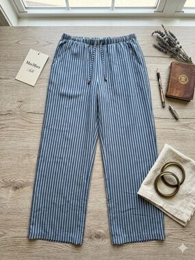 Max Mara Silk Striped Wide-Leg Trousers